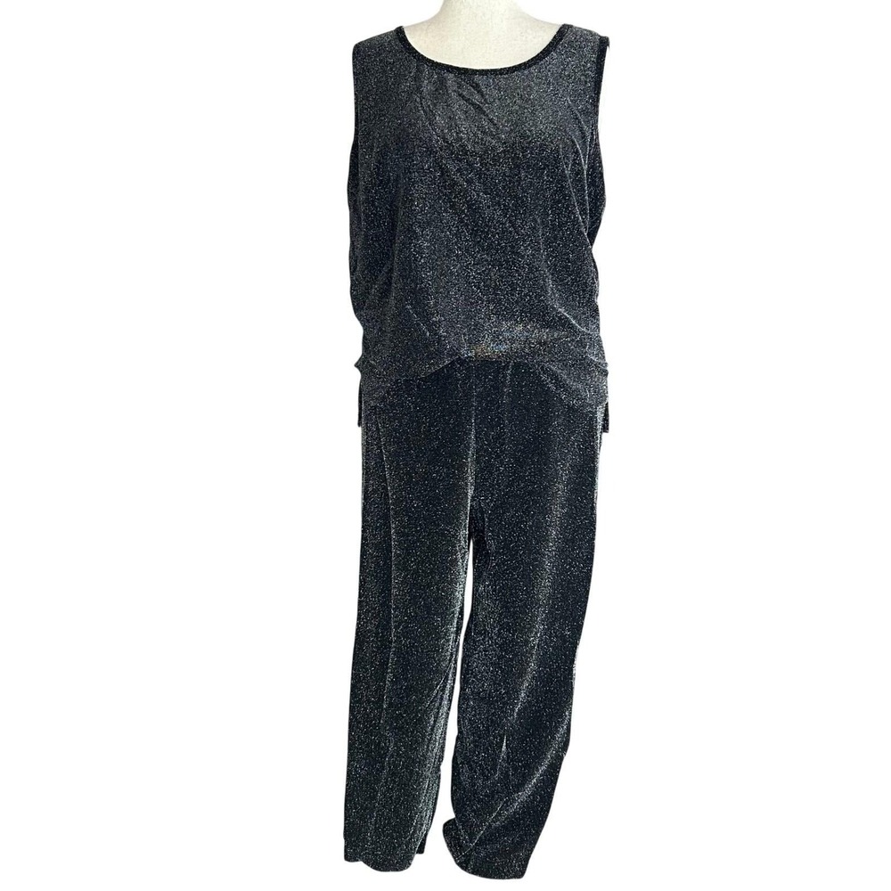Karen Kane Black Sparkle Metallic Knit Tank Top Pants Set Womens 1X/2X Festival